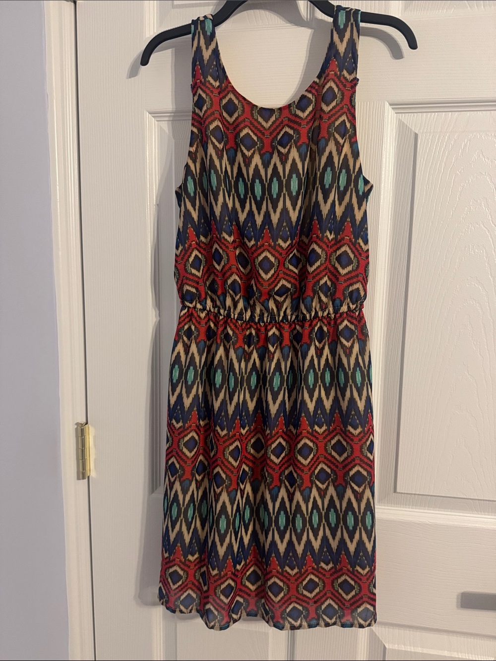 Xhilaration Multicolor Geometric Midi Dress in Red, Teal & Navy size XS